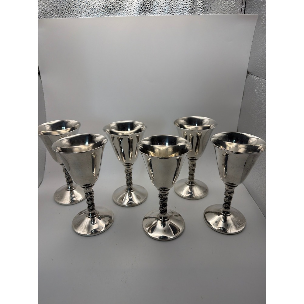 Valero Silver Plated Goblets Set of 6 Spain Grapevine Stem Wine Chalices 5.5in